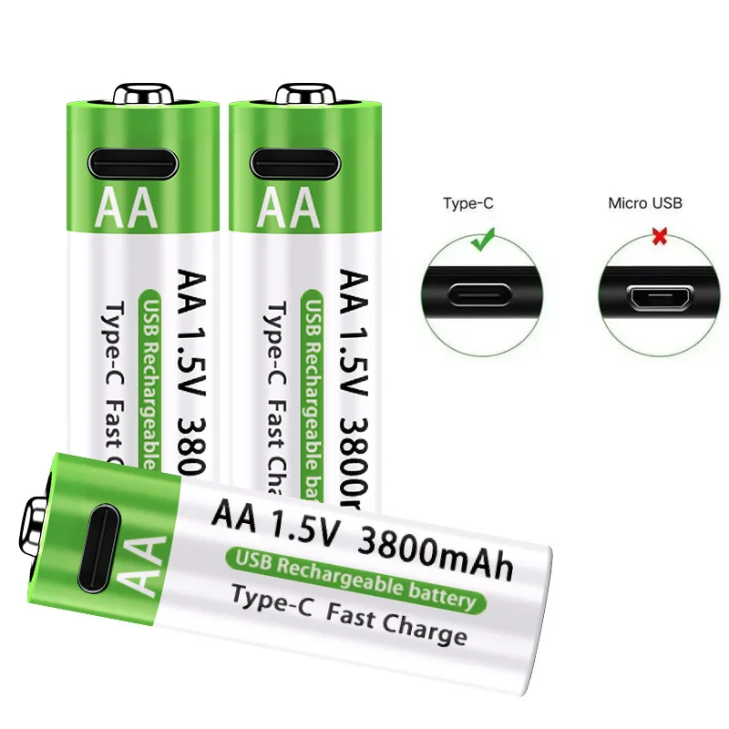 סוללת AA/AAA נטענת 3000mAh/3800mAh סוללת ליתיום 1.5V מתח קבוע טעינה מהירה סוג-C עבור עכבר מרחוק צעצוע ועוד