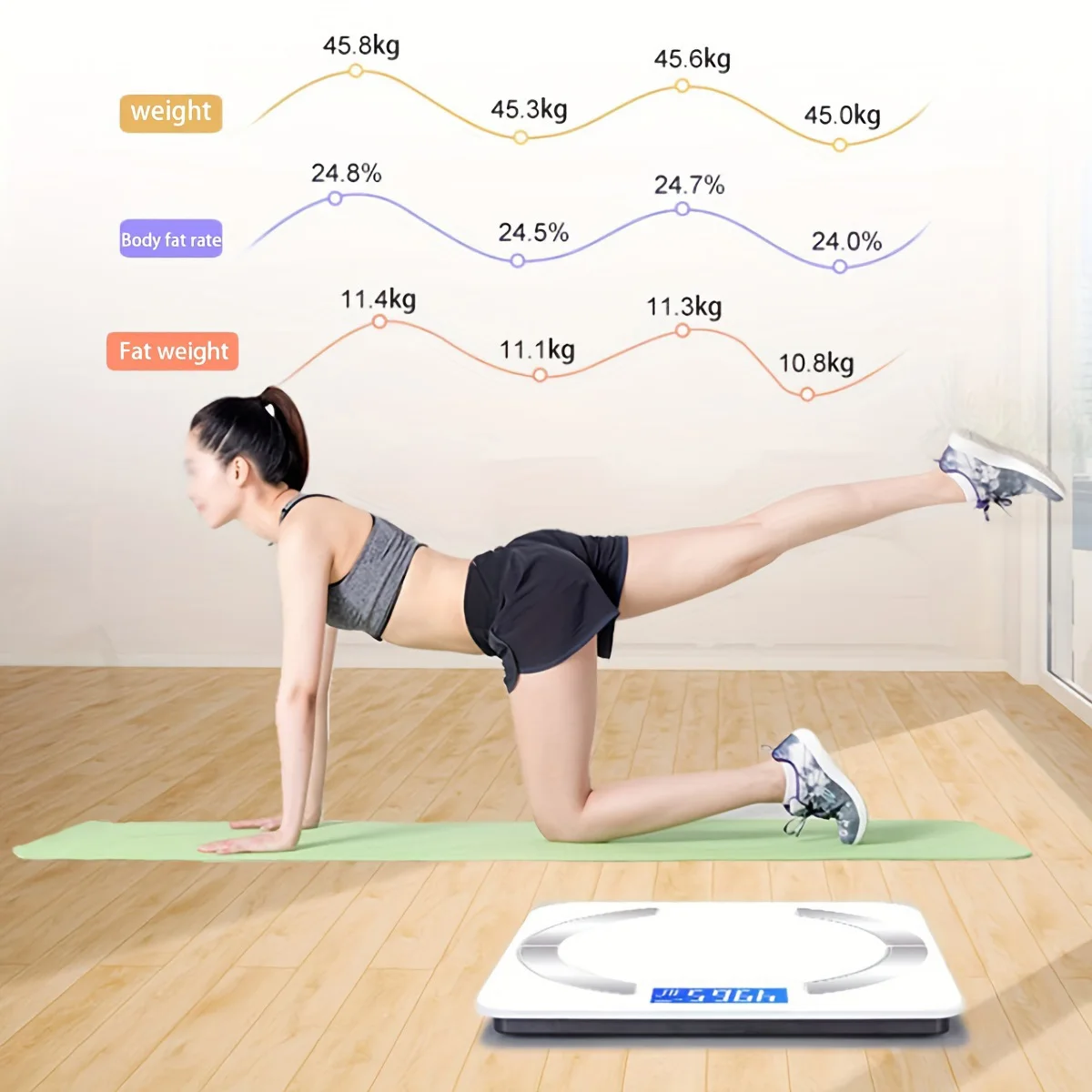 1pc intelligent digital LED weighing scale, weighing scale for fat measurement, wireless AAP for smart phones.