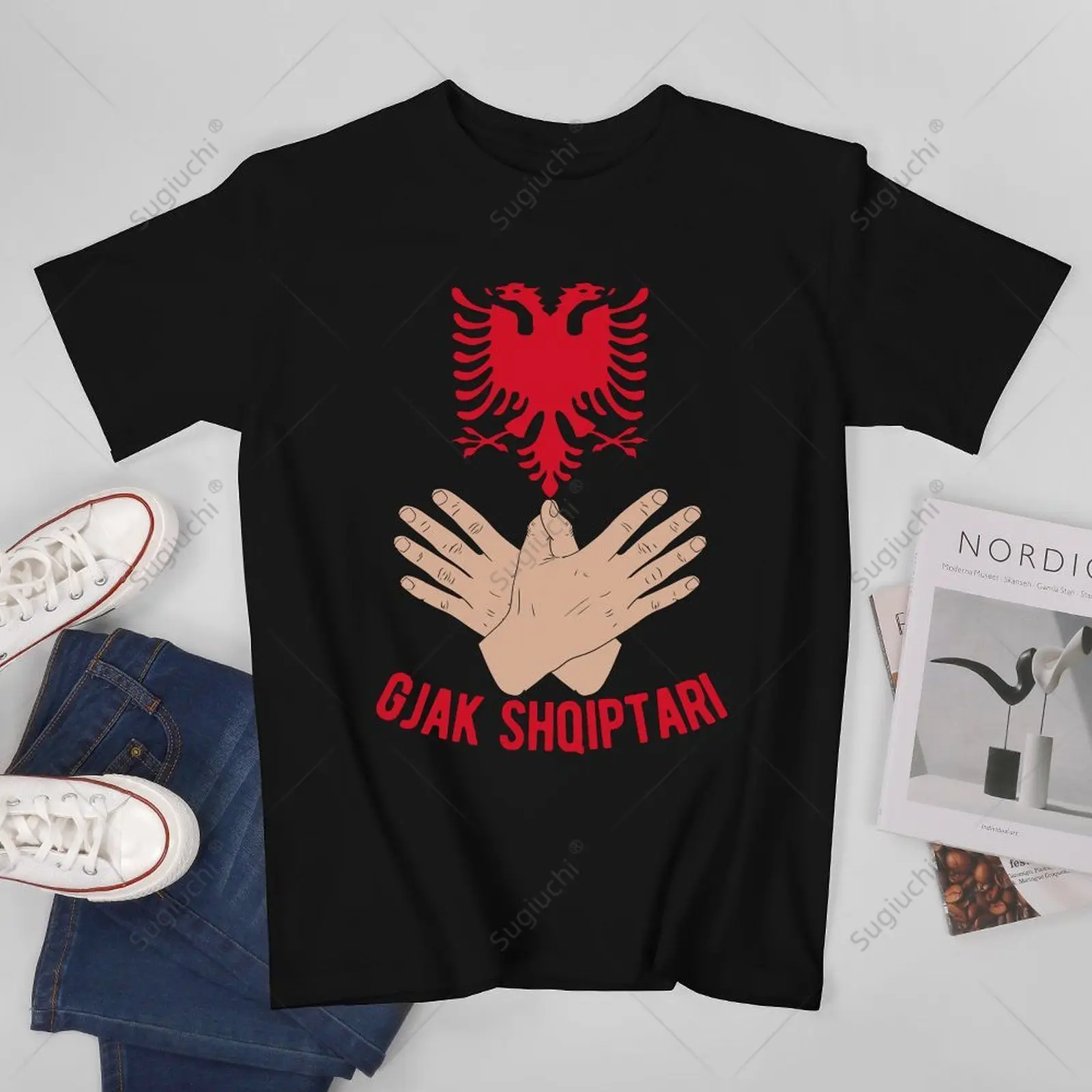 

Unisex Men Albania Kosovo Eagle Albanian Flag for Albanians Tshirt Tees T Shirts Women Boys 100% Cotton T-Shirt