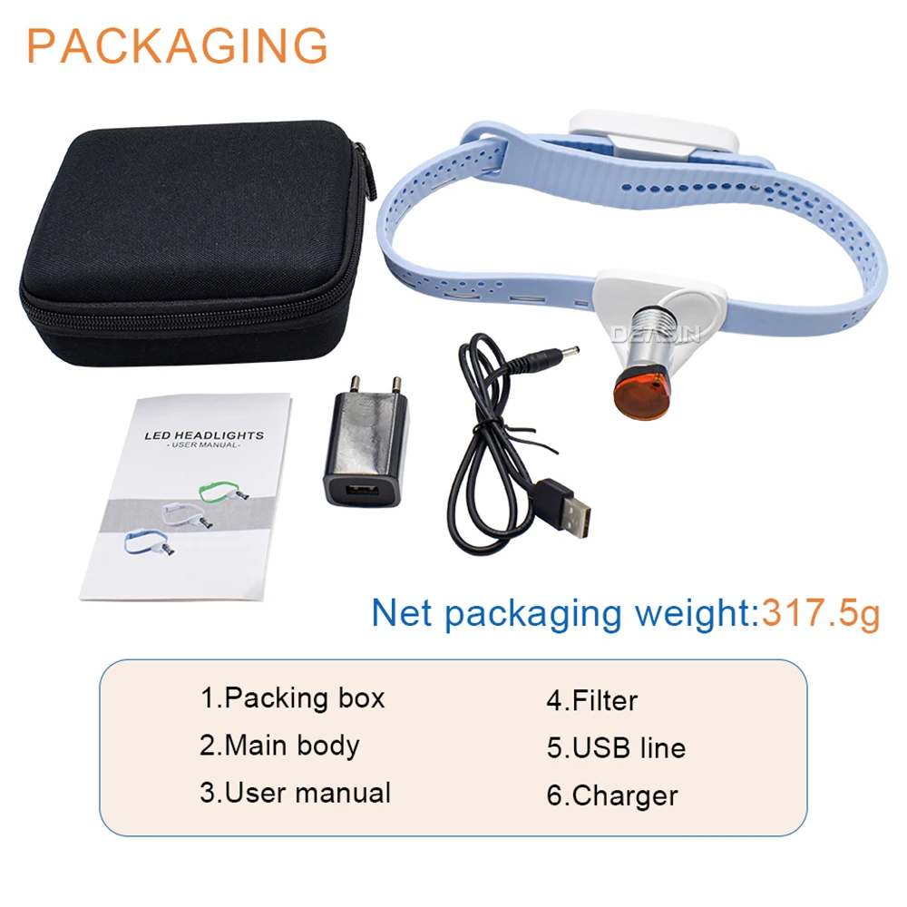 DEASIN 5W kabelloses, ultraleichtes LED-HNO-Chirurgie-Kunststoff-Ot-Nasen-Stirnband mit hoher Helligkeit
