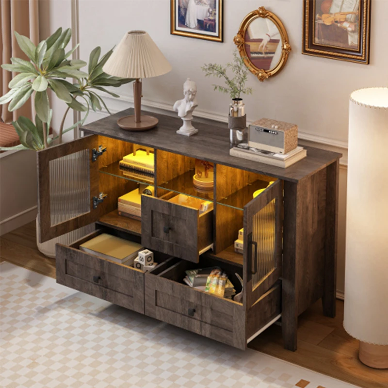 DrawerDresser cabinet,barcabinet,BuffetSideboard,StorageCabinet,Buffet Server Console Tablestorge,changhong glass door,Gray
