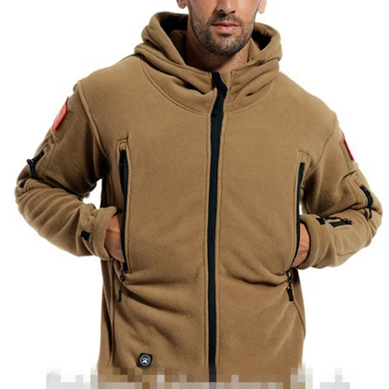 Men Winter Thermal Fleece Military Tactical Jacket Hiking Hunting Combat Camping Army Soft Shell Outdoors Sports Hooded Coat