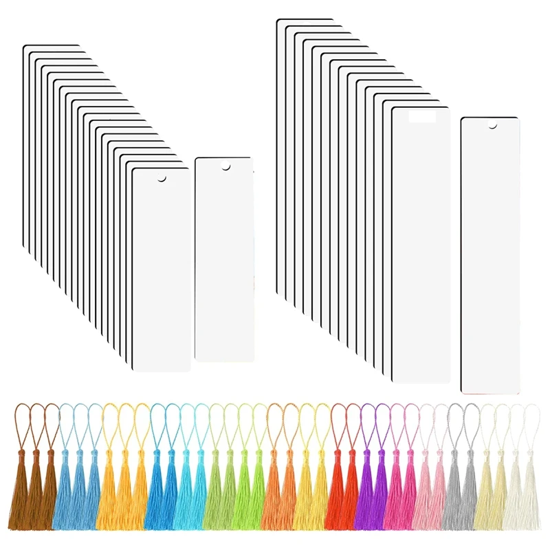 

35 Piece Blank Sublimation Bookmarks DIY Bookmarks With Hole And Colorful Tassels For Crafts