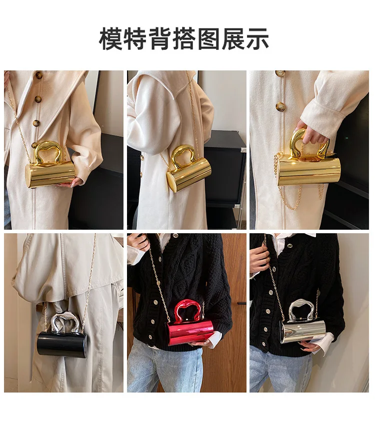 حقيبة كتف صغيرة متقاطعة مع الجسم للنساء ، حقائب يد نسائية ، قابض عصري ، صندوق ذهبي ، محفظة مسائية ، براثن حفلات ، أسطوانة ، 19 S703b47fe85d0455a9694358d4923e1fbb