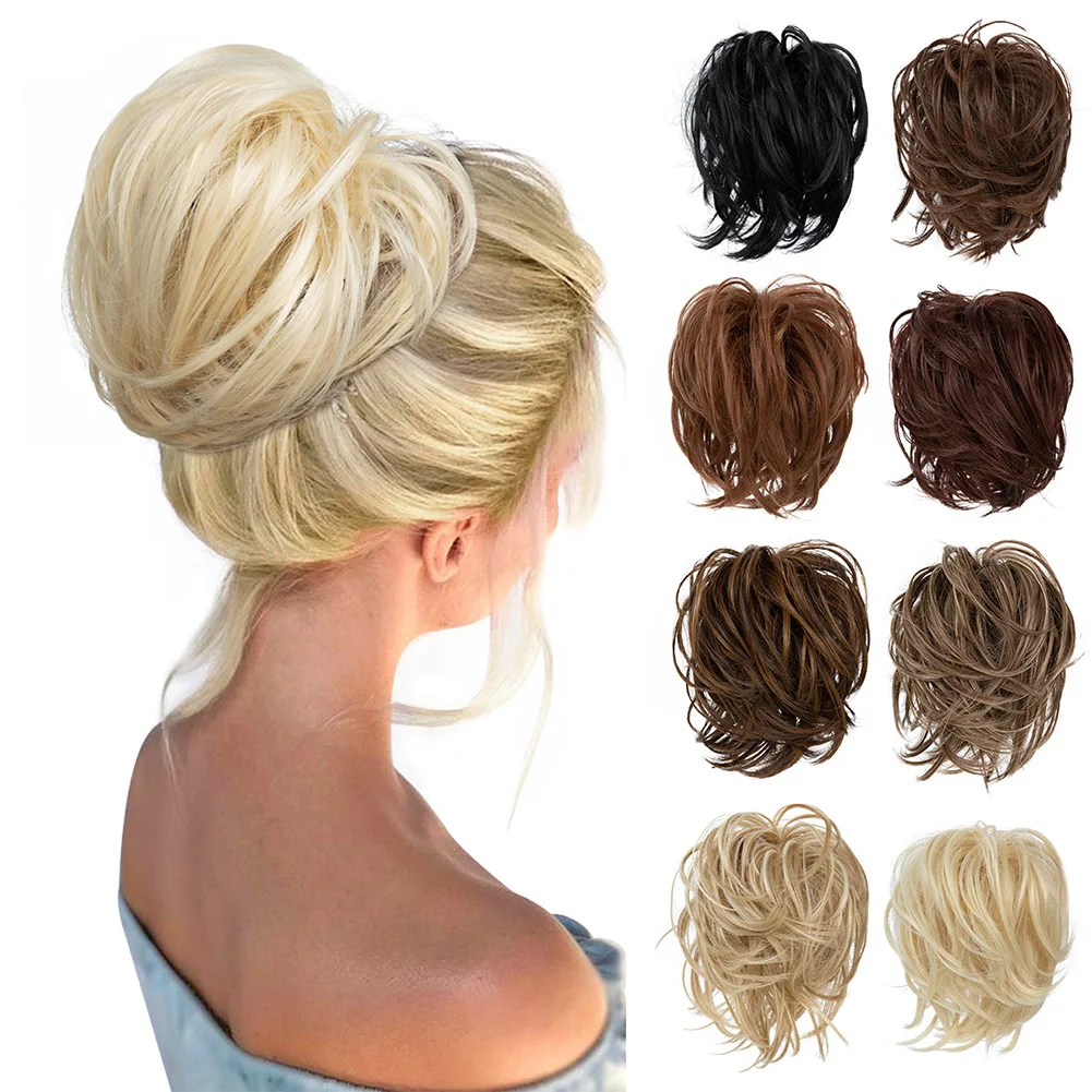 

Synthetic Fake Hair Bun Curly Band Hairpiece Scrunchie Scrunchy Wrap Messy Piece Elastic Afro Chignon Cheveux Tail Women's Updo