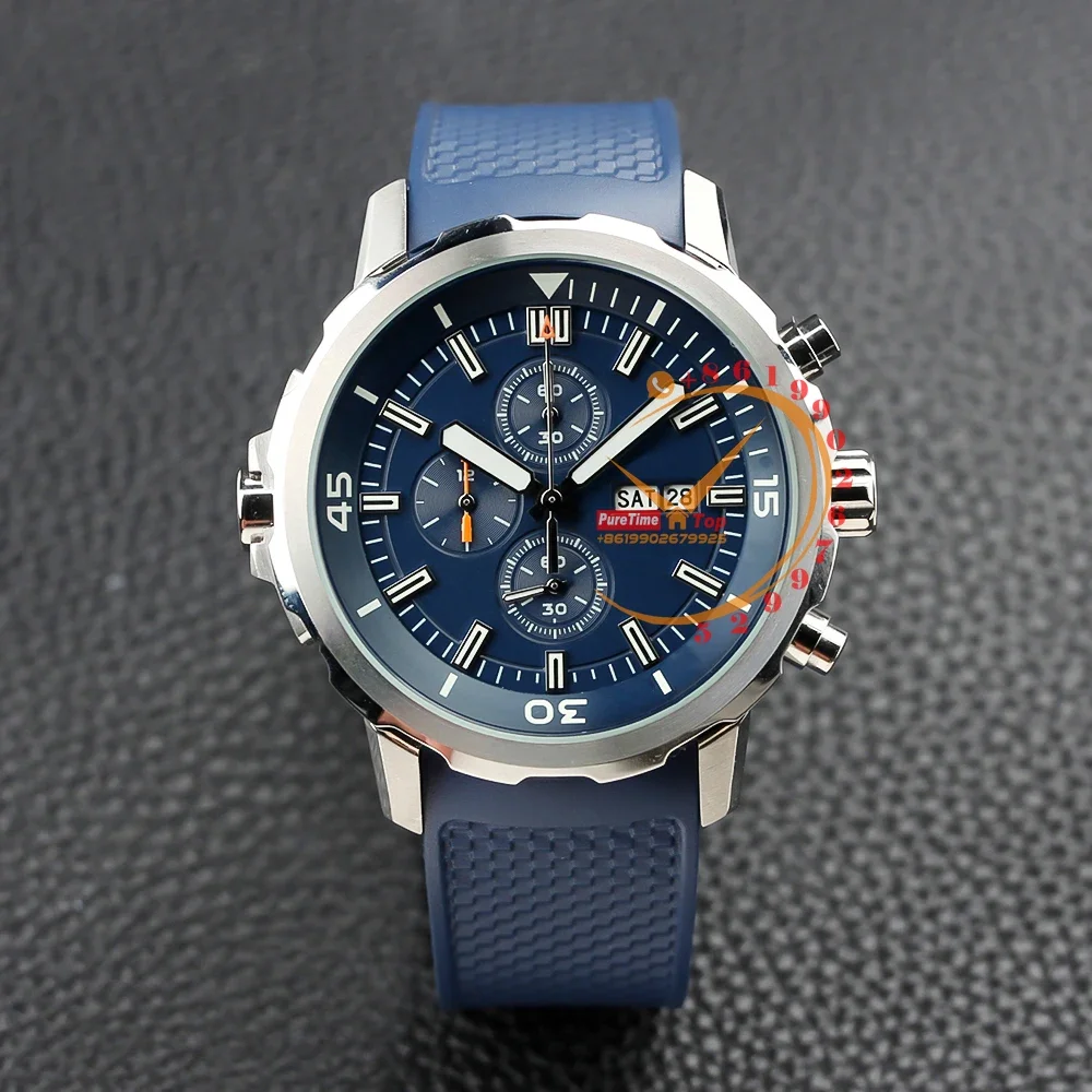 

376805 Miyota Quartz Chronograph Mens Watch Steel Case Blue Stick Dial Rubber puretime 2023 Luxury Top Brand Day Date Stopwatch