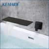 KEMAIDI Matte Black Bathtub Faucet Waterfall Spout Wall Mounted Bath Washbasin Faucets Bathroom Basin Sink Solid Brass Mixer Tap 1