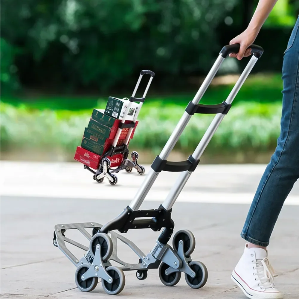 Folding Shopping Cart Portable Folding Trolley Cart Home Supermarket Shopping 75kg Trolley Pulling Tool Cart Beach All Terrain Stair Climbing Car