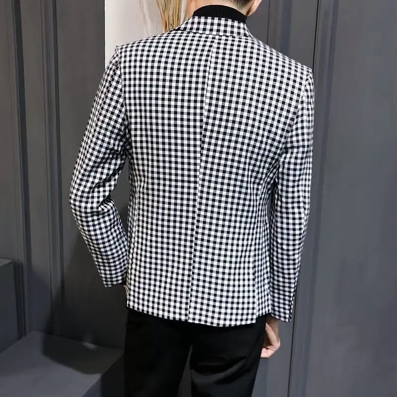 Men's Suit Jackets Plaid Single Breasted Brown Coat Summer Elegant Fashion 2025 Male Blazer Casual Menswear Spring Clothes New - 5