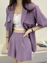 

Women Casual Summer Blazer Set Short Sleeve Suit Jacket+High Waist Shorts 2 Piece Set 2022 Lady Solid Shorts Suit Fashion Outfit