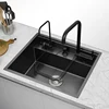 Nanometer Double Cover Hidden Kitchen Sink 304 Stainless Steel 3 Holes Handmade Single Large Size Kitchen Hidden Sinks 4