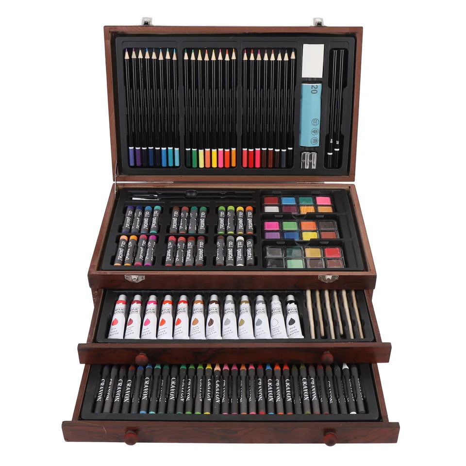 142 Piece Wooden Art Set with Colored Pencils
