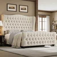 Queen Size 54.3” Tall Platform Bed Frame with Deep Button Tufted Wingback Headboard and Footboard,  ZL 1