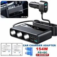 154W Car Charger Adapter Cigar Jack Multi Socket 9 in 1 PD 3 Cigarette Lighter Splitter High Speed Charge S DC Outlet Switches 1