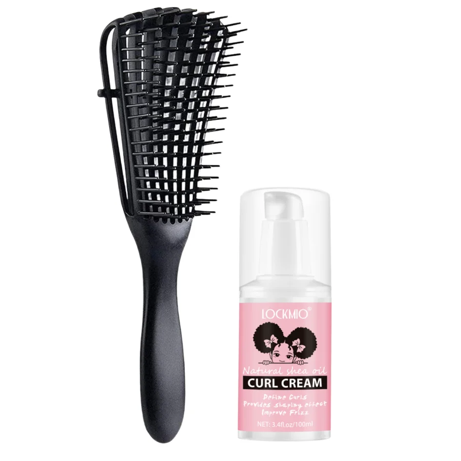 LOCKMIO Natural Curl Defining Cream Anti Frizz Serum for Wavy Curly 100ml Curls Moisturizing Styling Cream Octopus Shaping Comb