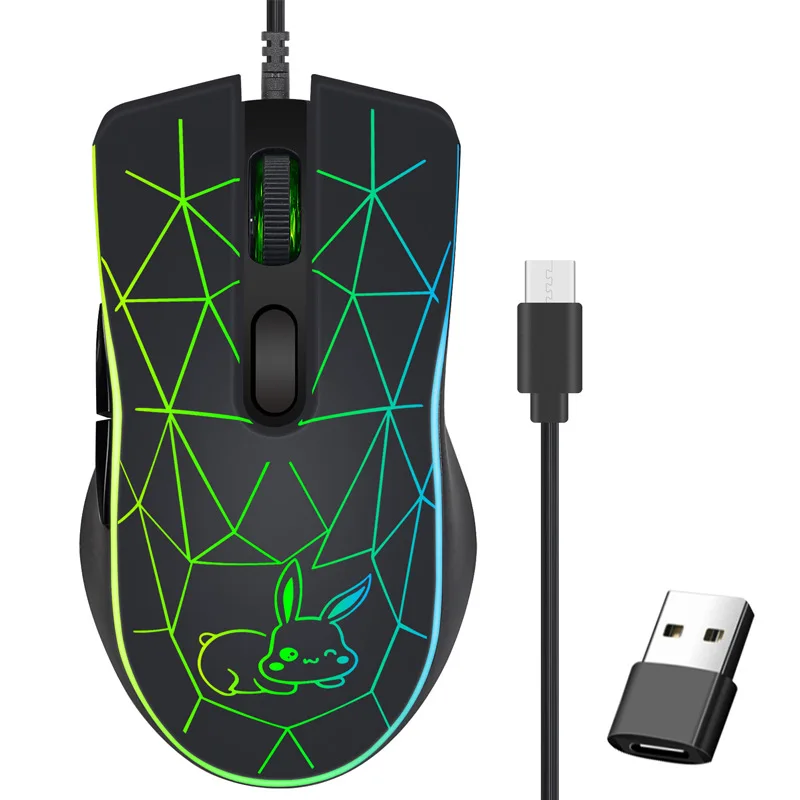 UTHAI HMO-22 Luminous Wired Mouse Type-C Interface USB 2400DPI For Apple Huawei Notebook Tablet Phone