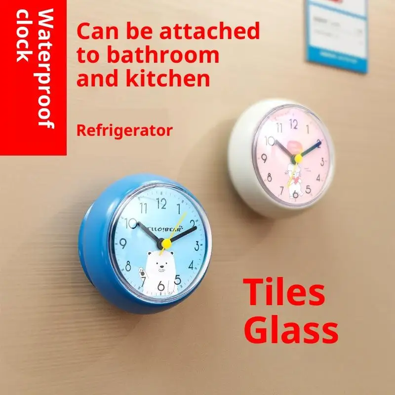 Mini Sucker Wall Clock Bathroom Anti-Fog Waterproof 7cm Kitchen Toilet Small Quartz Table Clock