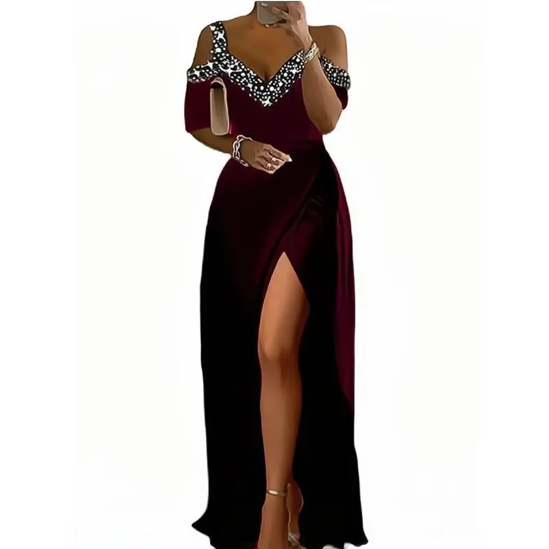 Vestido maxi con hombros descubiertos y volante superpuesto Crepúsculo
