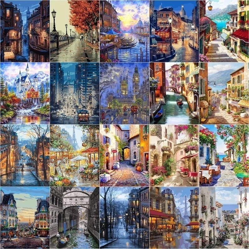 

GATYZTORY Pictures By Number Town Landscape For Adult Gift DIY Oil Painting By Number Art Pictures By Number Kits Home Decor