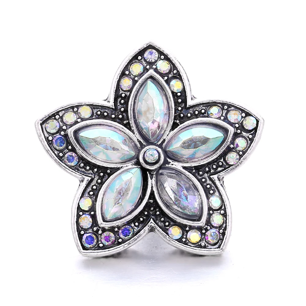 20pcs Fashion Crystal Flower 18mm Snap Buttons DIY Ginger Charm Fit 18mm Metal Leather Snap Button Bracelet