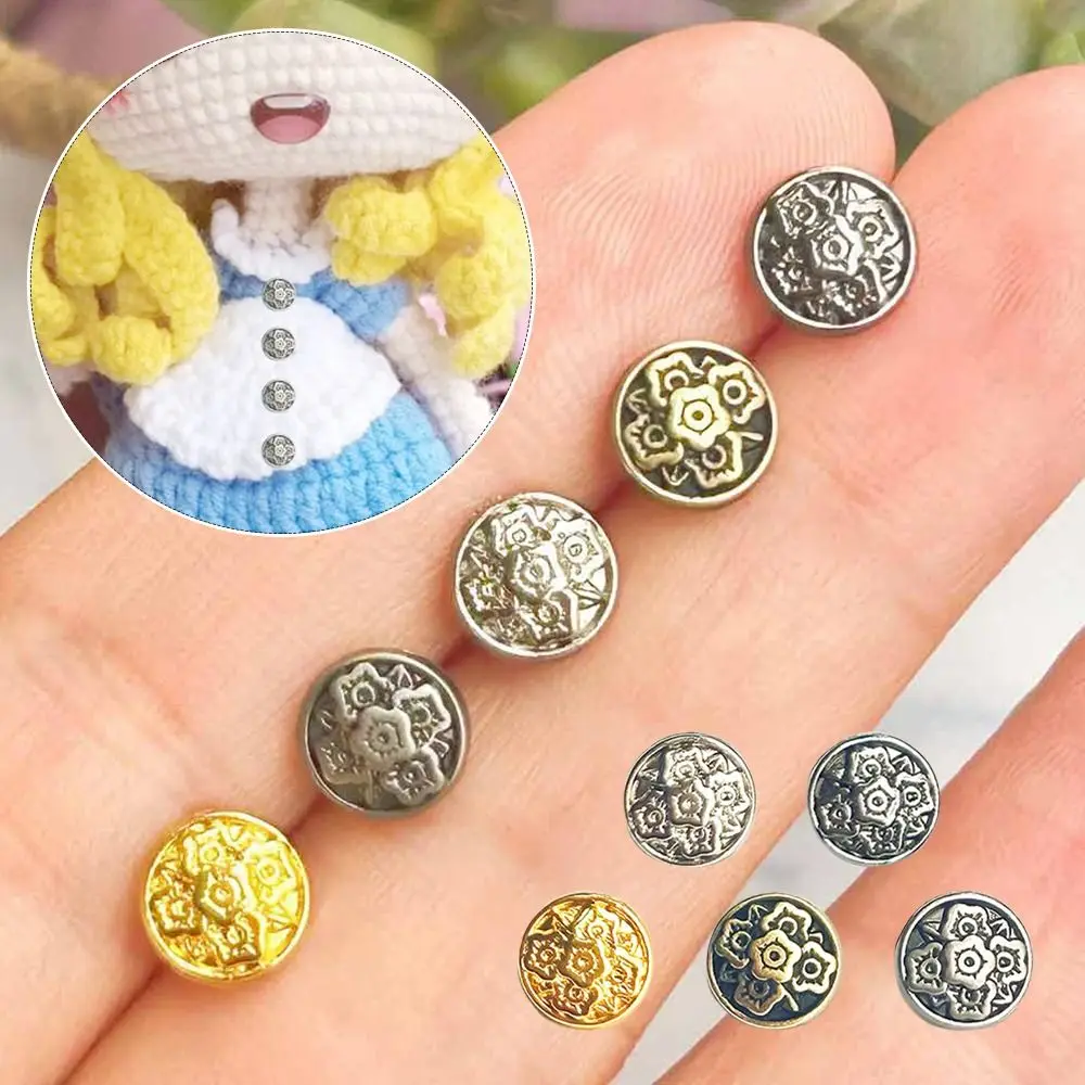 20pcs New 7mm Flower Buckles Mini Metal Ultra-small Buckle Handmade Retro Ancient Buttons DIY Clothes Accessories