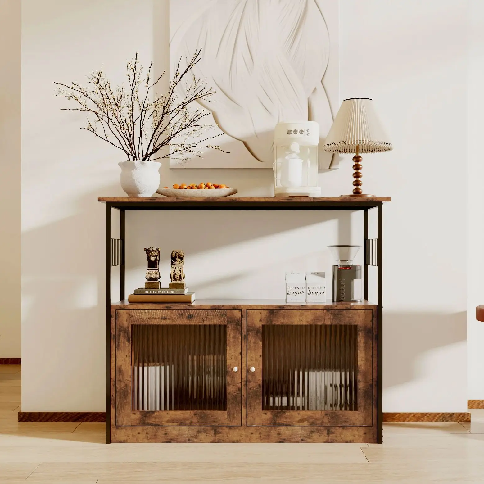 AnneFish خزانة ركن القهوة 3 طبقات المطبخ طاولة ركن القهوة المطبخ الخبازين رف عرض خزانة للمطبخ