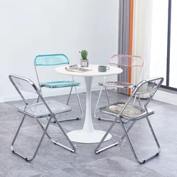 Silla plegable transparente de estilo Ins para comedor, sillón de plástico acrílico rojo, de cristal, de diseñador, con foto, silla de negocios