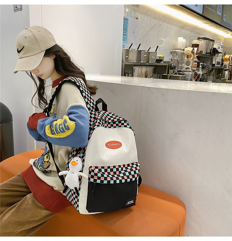 DCIMOR Fashion Plaid Waterproof Nylon Women Backpack Female Portable Travel Bag Teenage Girl Big Schoolbag Kawaii Book Mochila