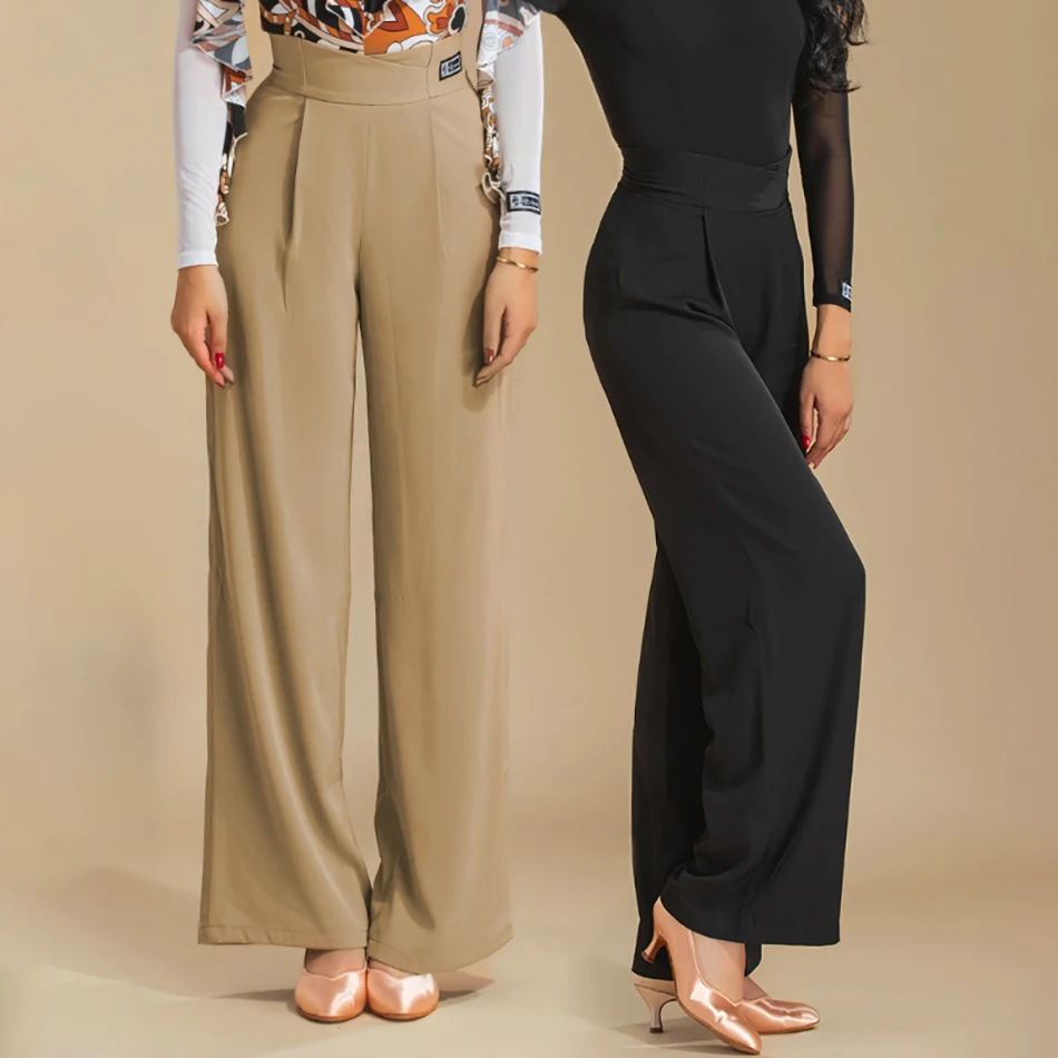 

New 2022 Female Ballroom Costumes High Waist Loose Pants Waltz Tango Peformance Trousers Latin Dance Practice Dancewear A2220