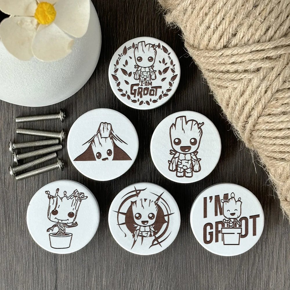 6 шт., деревянные ручки для ящика с гравировкой грута