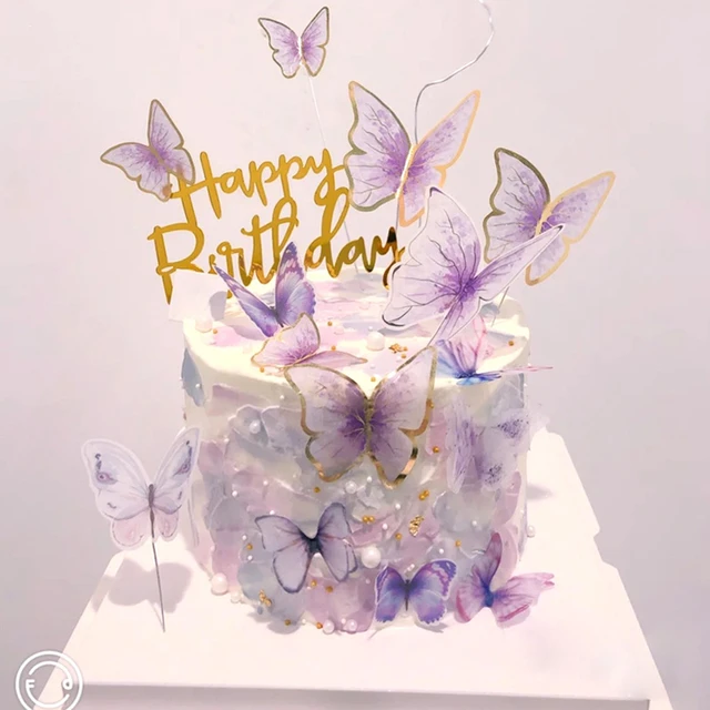 Bolo De Borboleta Rosa Roxo Coberto Feliz Aniversário Diy Decoração Do Bolo  Suprimentos Para O Chá De Bebê Decorações Da Festa De Aniversário Do  Casamento - Utensílios Para Decoração De Bolo - AliExpress