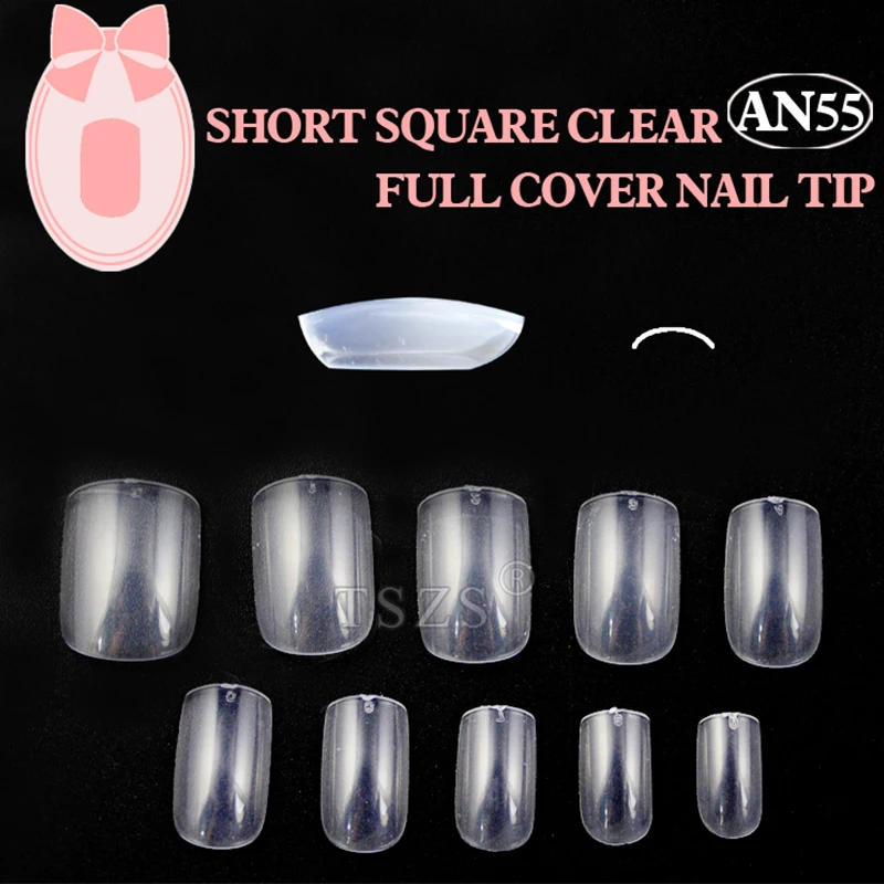 

1bag/lot * 500pcs Clear Short Square Artificial Nails For Nail Extension Fake Nails Soft Gel Almond Full Press On Nail Tips