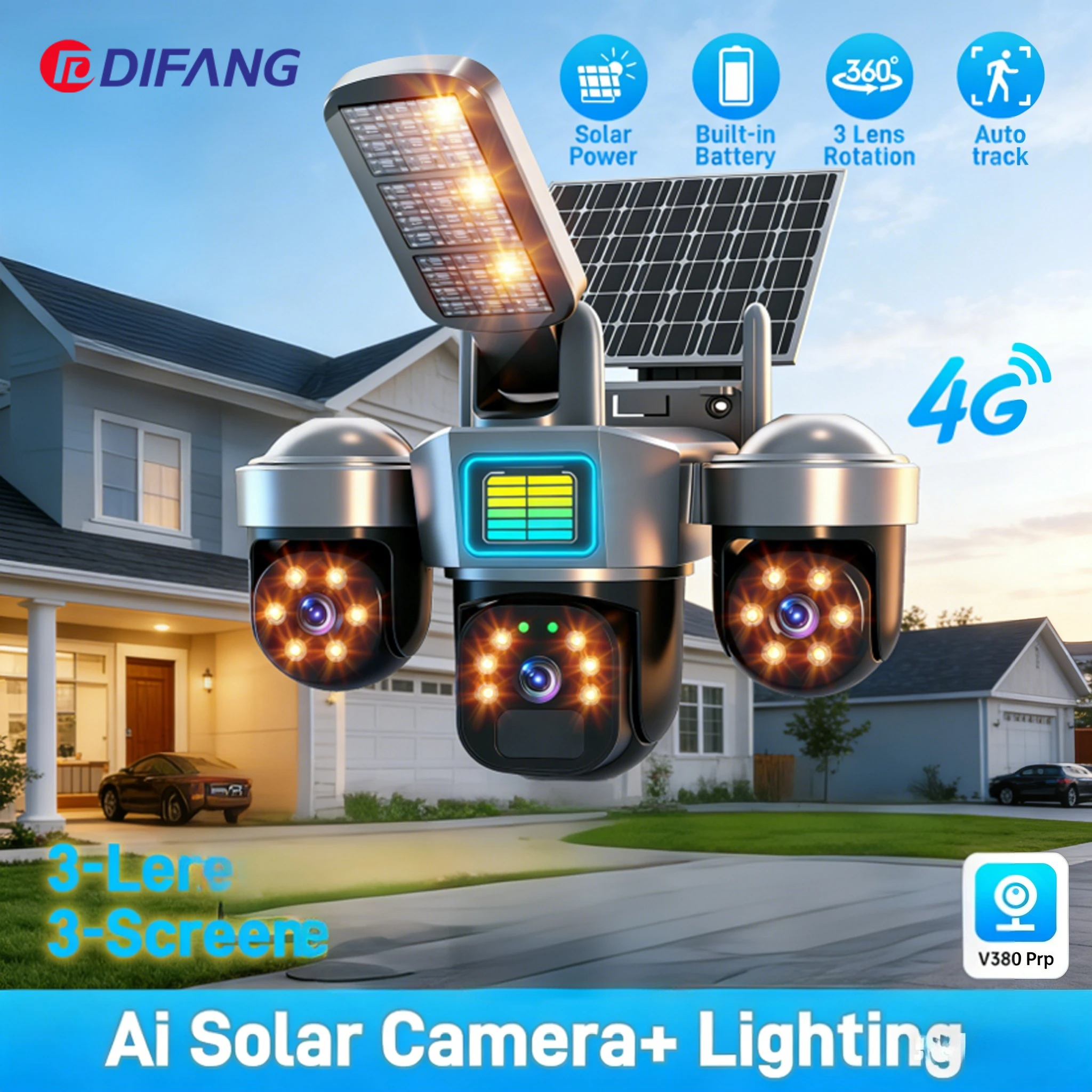 Caméra IP WiFi solaire PTZ extérieure sans fil 4G avec carte SIM, détection humaine PIR, sirène et éclairage solaire pour vidéosurveillance 1 Caméra IP WiFi solaire PTZ extérieure sans fil 4G avec carte SIM, détection humaine PIR, sirène et éclairage solaire pour vidéosurveillance 1
