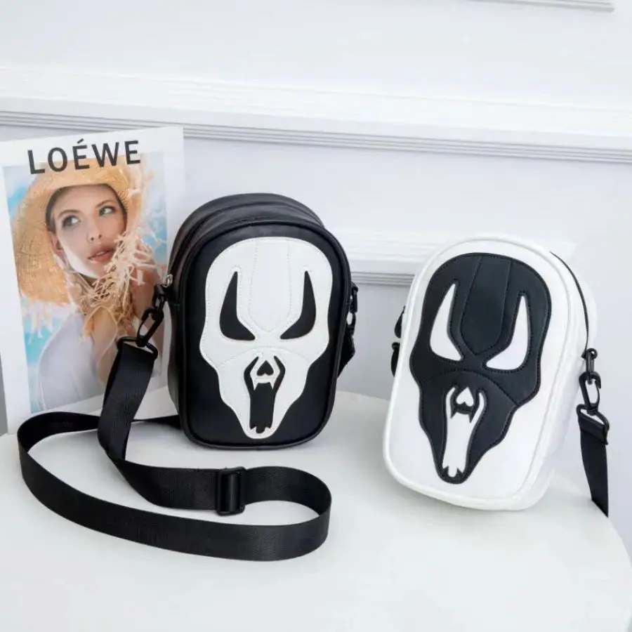 

Men Halloween Skull Monster Leather Shoulder Bag Cool Boys Cell Phone Crossbody Purse Wallet Small Messenger Bag