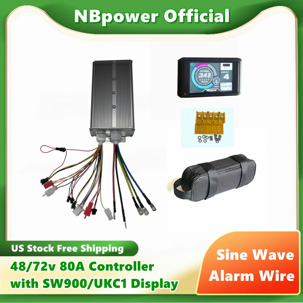 

US Stock NBpower 72V 80A Sine Wave Ebike controller 18 Mosfets 3000W Ebike controller for 3000w Hub Motor +SW900/UKC1 Display