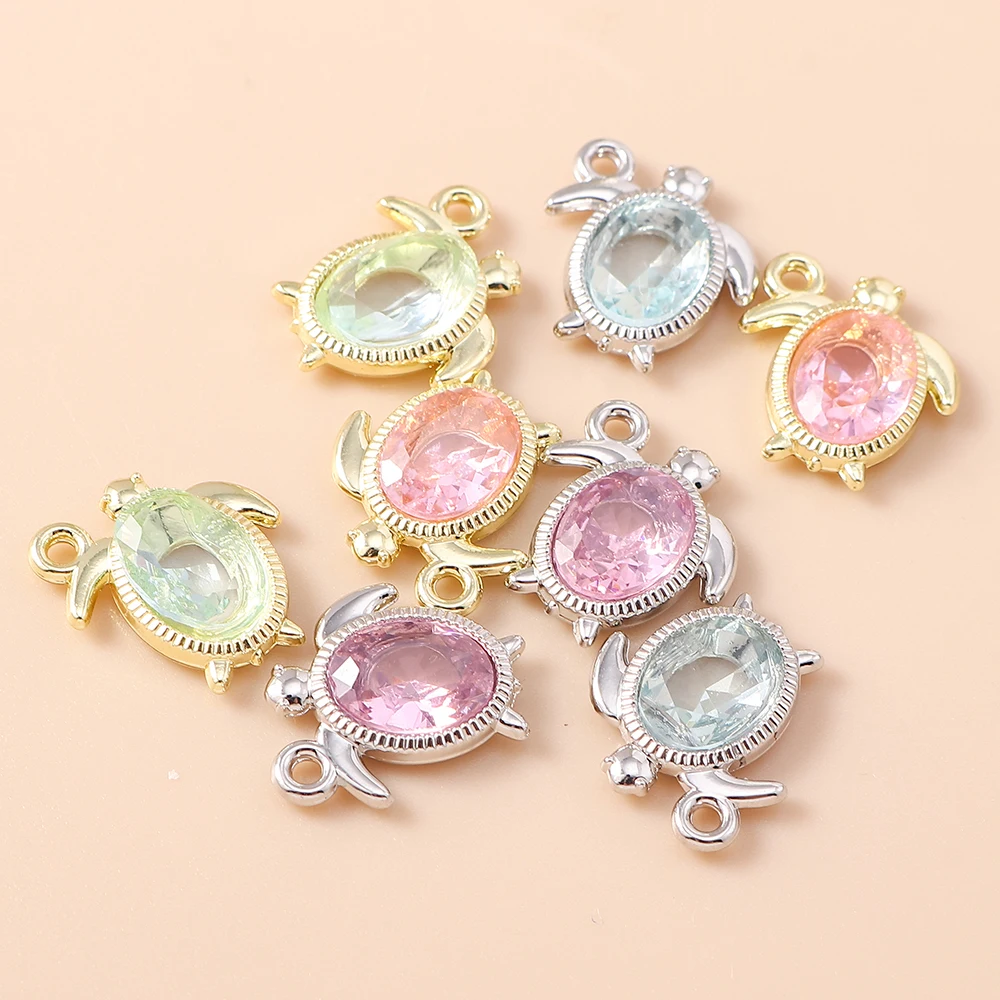 Leslie 5 Stück 12 x 13 mm, 4 Farben, niedliche CZ-Zirkon-Kristall-Schildkröten-Anhänger für Anhänger, Halskette, Armband, Ohrringe, Schmuckherstellung, DIY