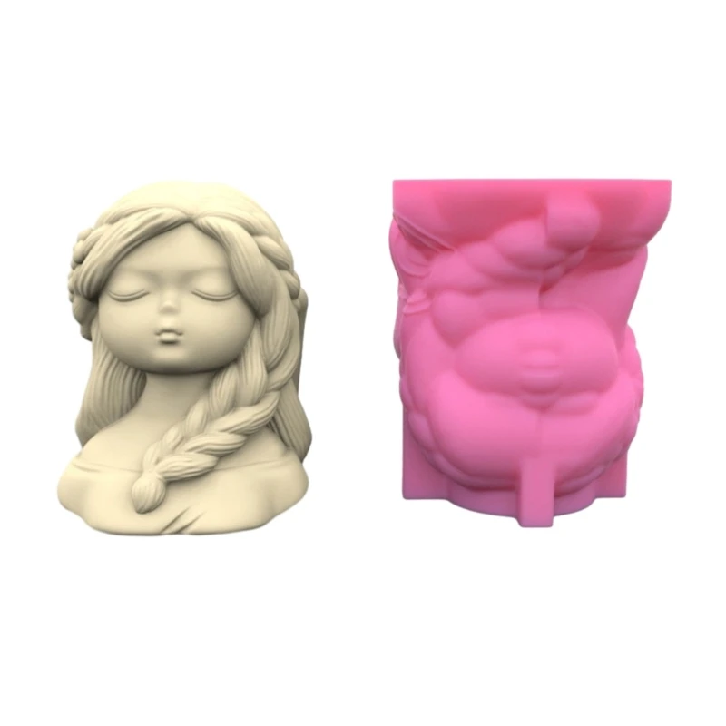 

Side Braids Girl Planter Mold Pen Holder Container Mold DIY Succulent Pots Tool