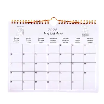 Calendario da parete 2026 Agenda multilingue a spirale da 12 mesi - Calendario decorativo moderno per casa, aula, ufficio e soggiorno