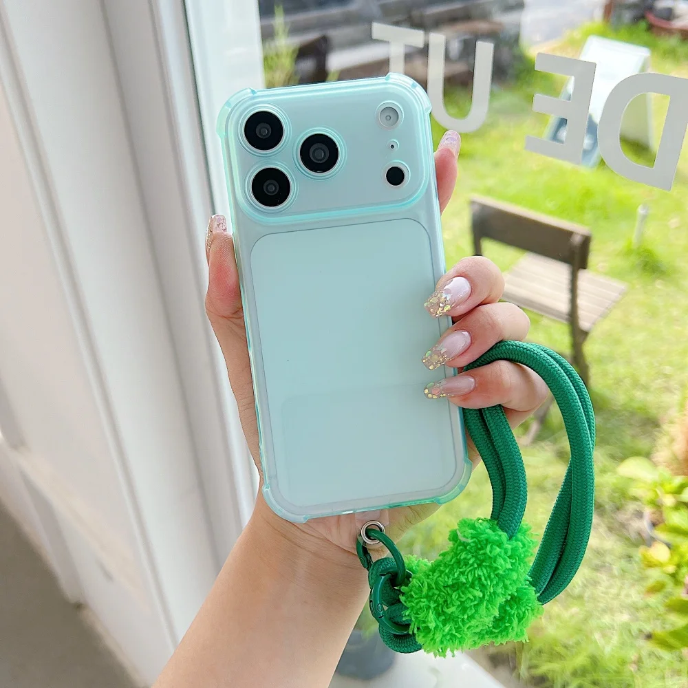 Transparent Anti-Fall Phone Case with Plush Hand Rope