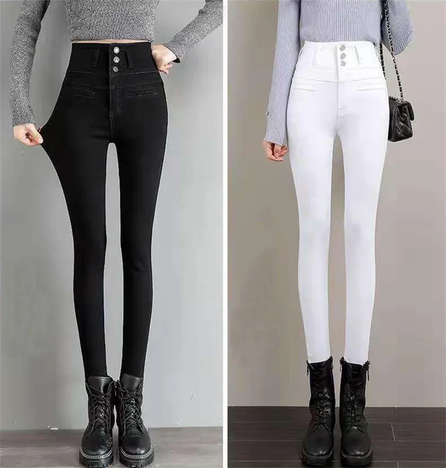Ankle-length Stretch Vaqueros New High Waist Button Fly White Pencil Jeans Women Black Big Size 5XL Skinny Denim Leggings Pants