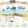 Unikito L Shaped Desk with Power Outlet, Reversible L-Shaped Corner Computer Desk with Storage Shelves & Monitor Stand, Gaming 1