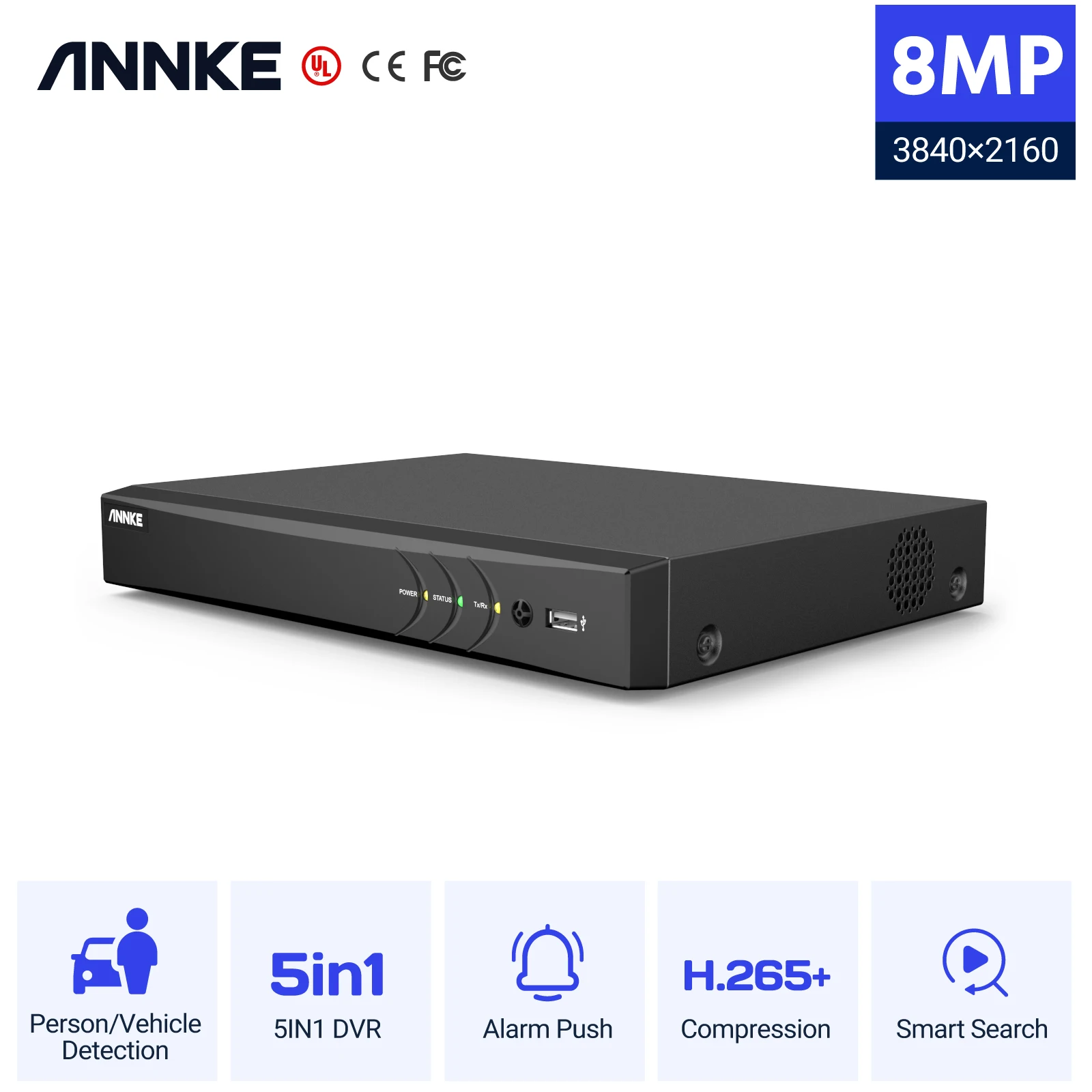 Annke H.265 4K 8Ch Ultra Hd Cctv Sorveglianza Dvr 5 In1 Videoregistratore Digitale Rilevamento Del Movimento Per Telecamera Ip Analogica 5Mp 8Mp