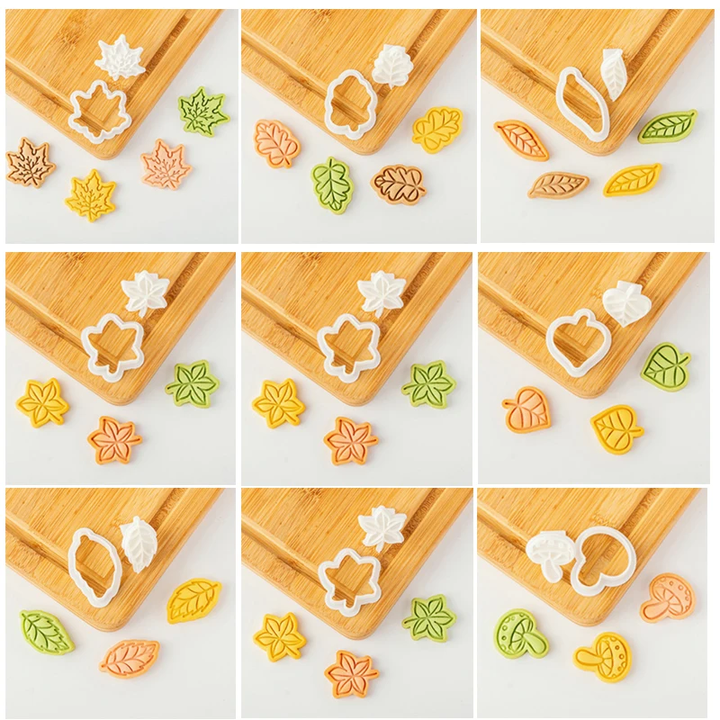 

Thanksgiving Mapple Leaf Polymer Clay Cutter Texture Emboss Stamp Pumpkin Mushroom Palm Fruit Leaf Pattern Mini Cookie Cutter