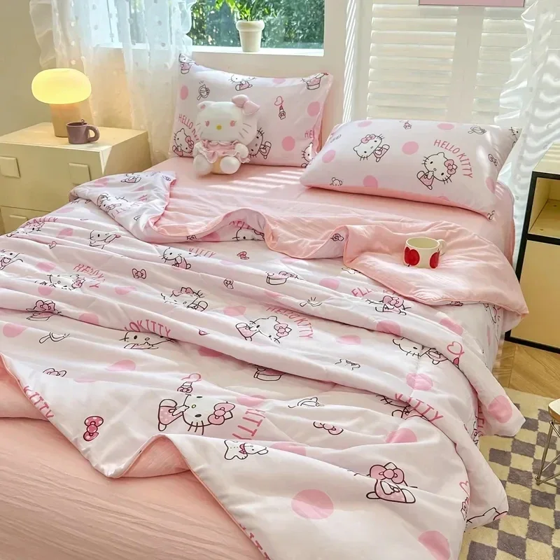 

Летнее одеяло Hello Kitty Kawaii, мультяшное аниме постельное белье, покрывало, студенческое постельное белье, мягкое искусственное легкое покрывало