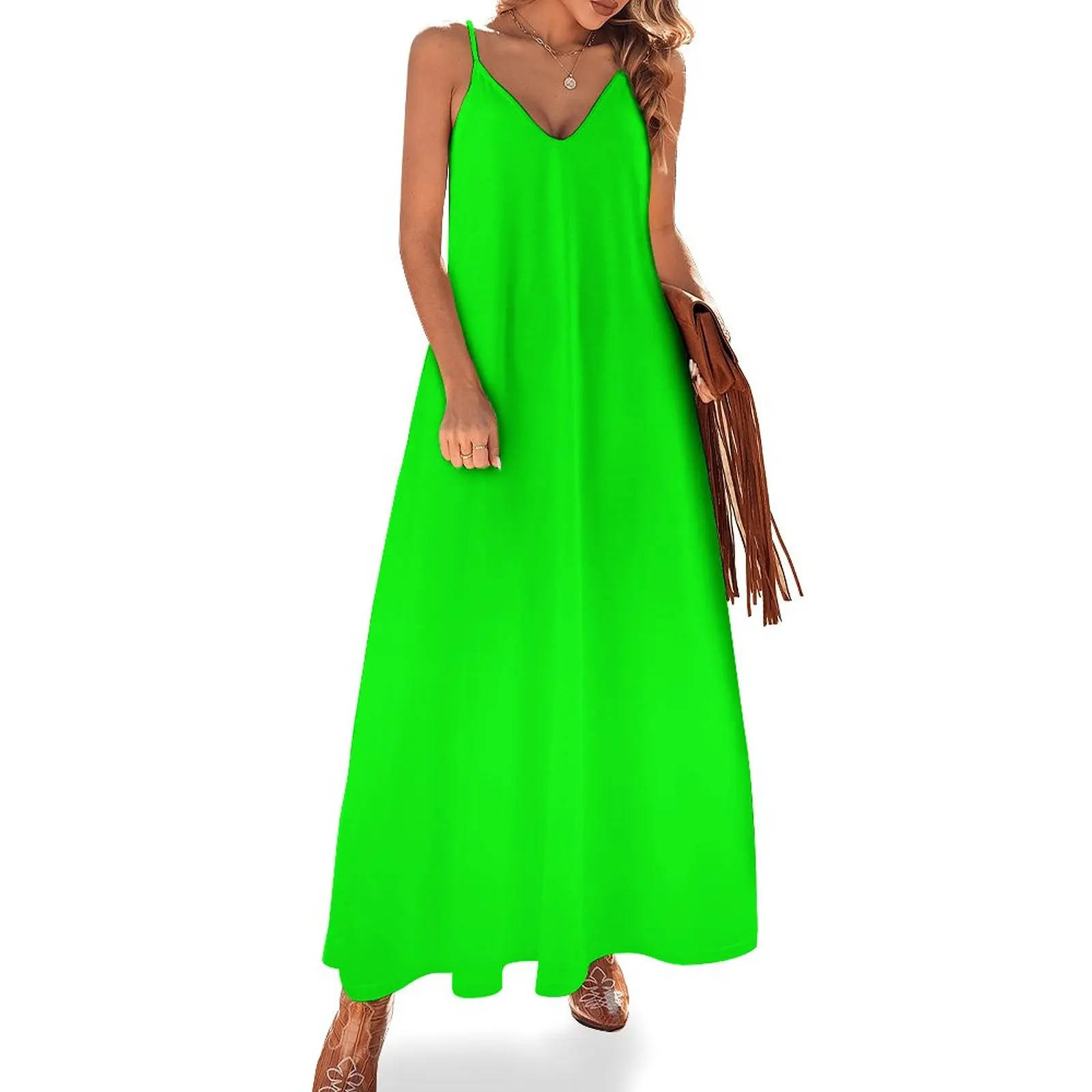 

Неоново-зеленое платье без рукавов, летнее платье, корейское женское платье, женские платья для церемоний