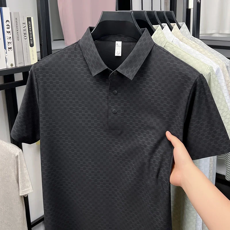 Polo estiva da uomo con colletto, in rete traforata a mini reticolo, elastica e traspirante, ideale per l'ufficio e il pendolarismo quotidiano. - immagine 5