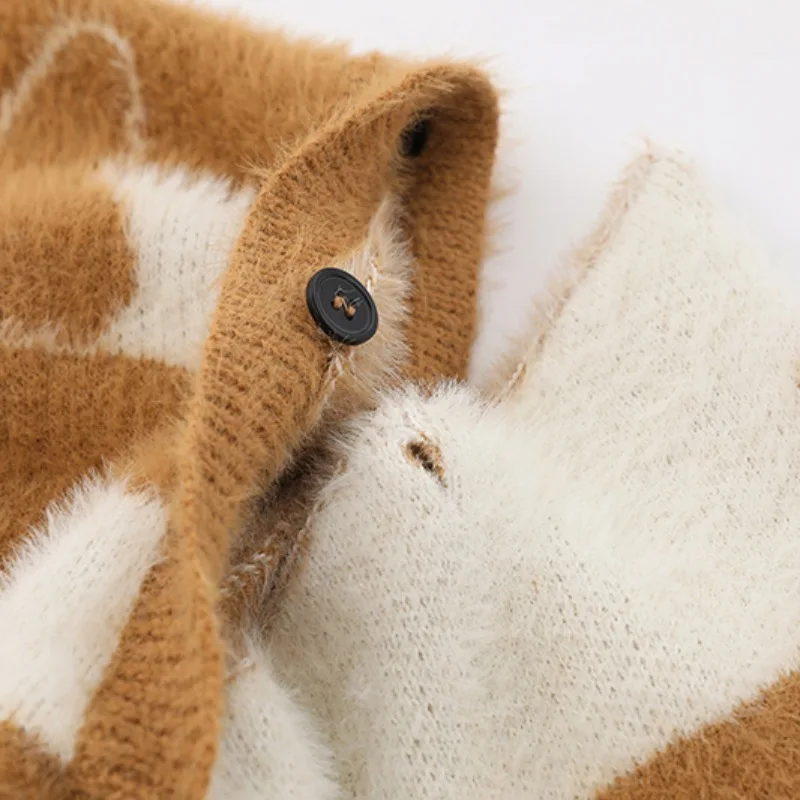 Fashion Striped Sweaters Women Casual Botton Open Sleeves Butterfly Knitted Streetwear Y2k Warm Furry O-neck Pullover Knitwear