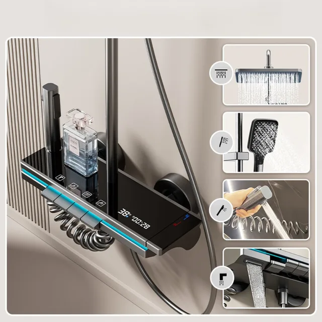 ครัวเรือนเลือกจอแสดงผลดิจิตอลชุดฝักบัวอัจฉริยะฝักบัวแรงดันอากาศ 1