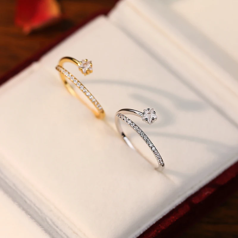 925 Sterling Silver Zircon Star Adjustable Ring For Women