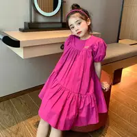 Robe d'été douce pour filles, tenue de princesse pour enfants, vêtements décontractés à manches courtes, couleur unie, vêtements amples pour enfants de 2 à 8 ans 6